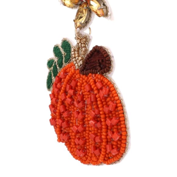 Feeling Fall Pumpkin Autumn Season Glass Beaded Artisan Made Drop Earrings - Picture 3 of 3